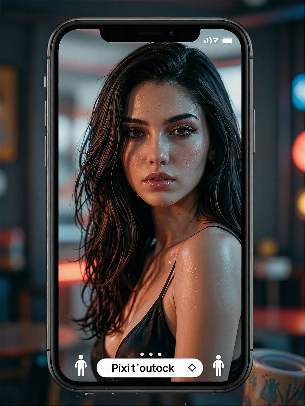 Fictional AI character featured on the fourth landing page, at night